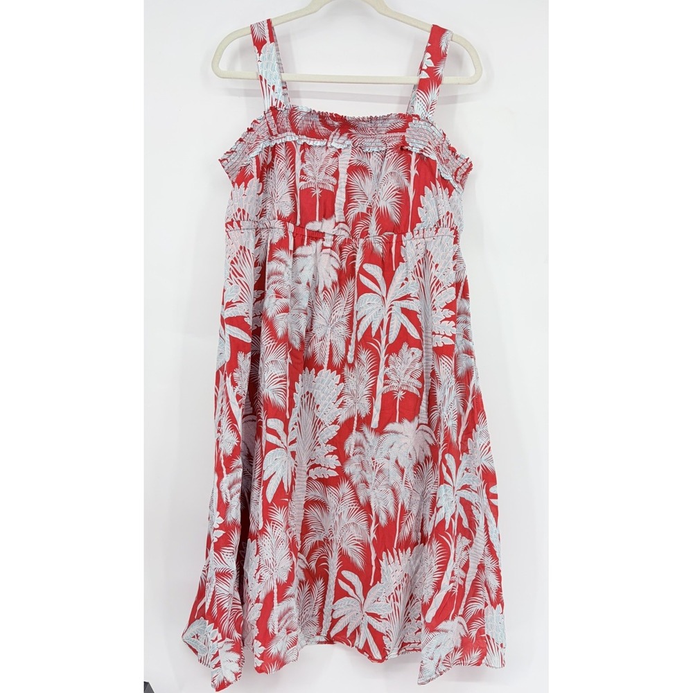 Talbots Sundress Smocked Tropical Print Size 16 Cotton Lined Floral